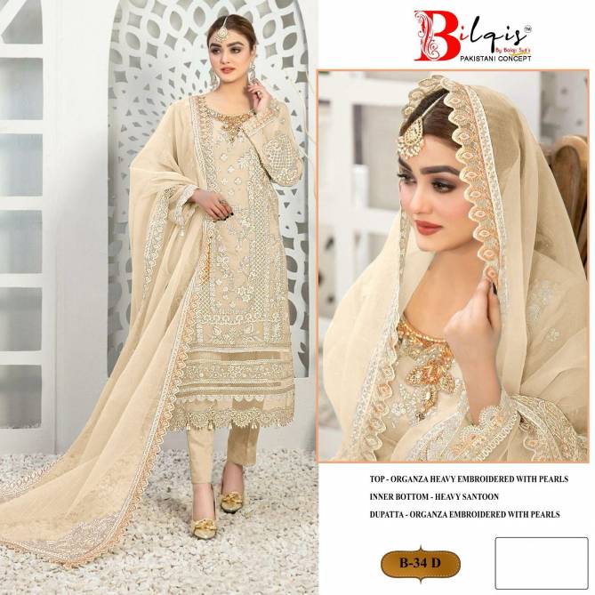 B 34 A To D By Bilqis Organza Pakistani Suits Wholesale Market In Surat With Price
